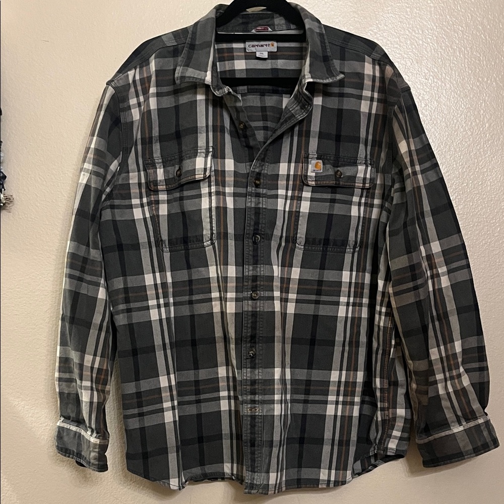 Carhartt Dark Plaid Button-Up Mid-Weight Jacket Shirt 2XL